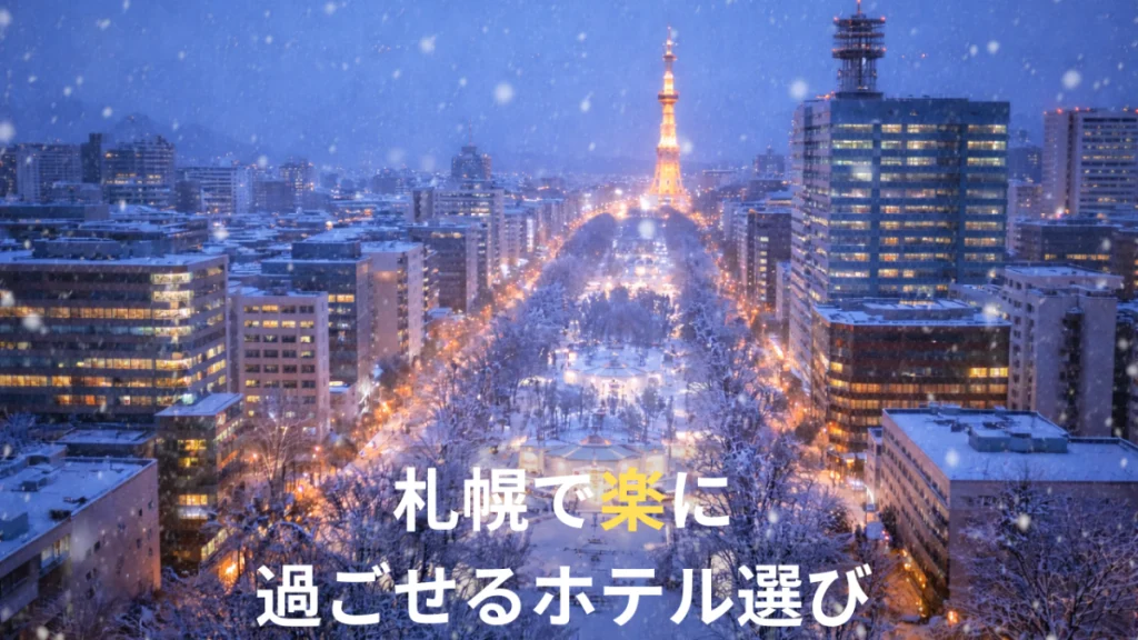 冬の札幌の夜景と雪景色を歩く街並みの風景|子連れ旅行の帰り道